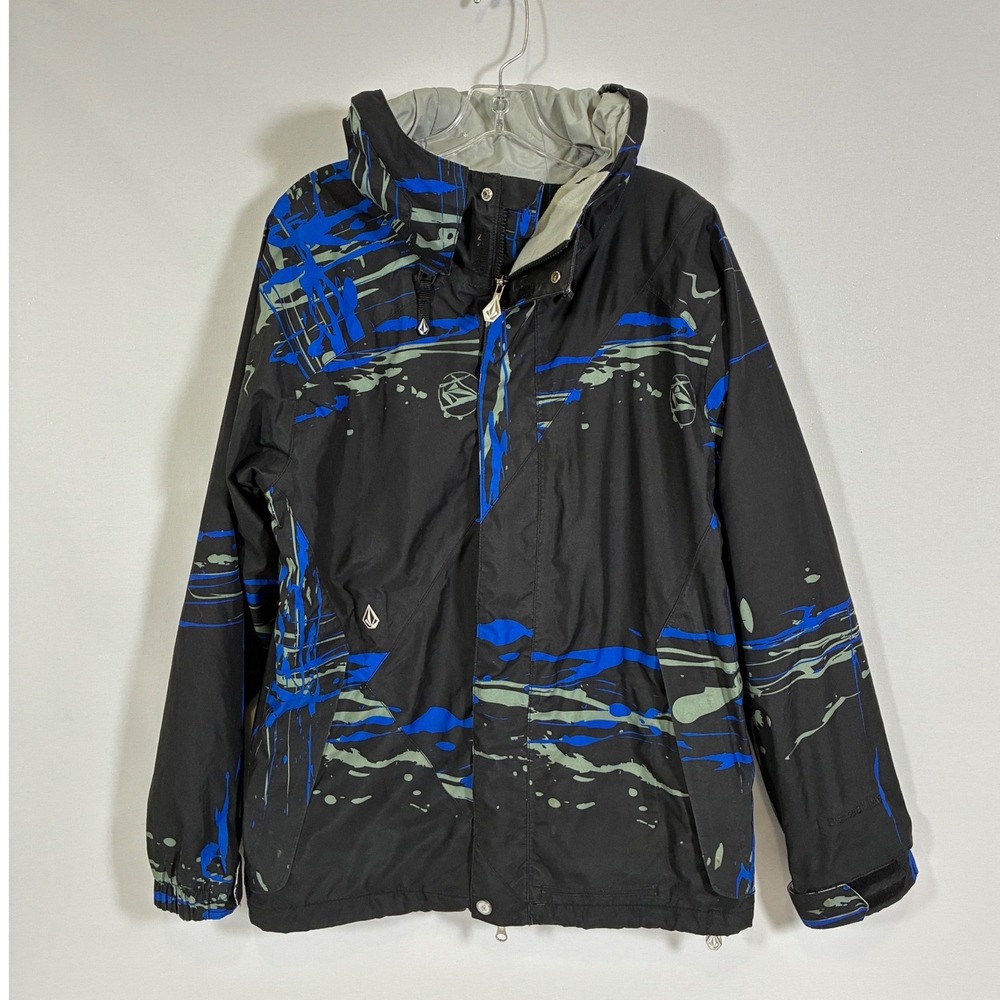 Volcom Nimbus Mens S Black Blue Splatter 10K Waterproof Snowboard Ski Jacket